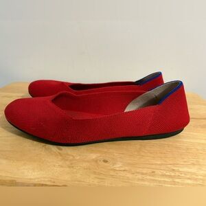 Rothys The Flat Red Knit Ballet Flats Round Toe Slip On Shoes Womens Size 8